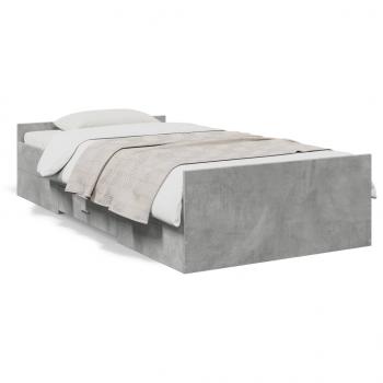 ARDEBO.de - Bettgestell mit Schubladen Betongrau 90x190 cm Holzwerkstoff