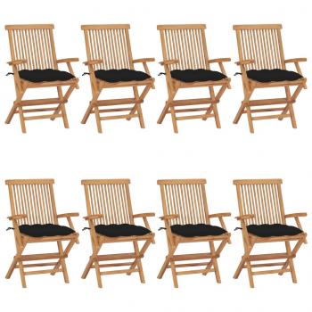 ARDEBO.de - Gartenstühle mit Schwarzen Kissen 8 Stk. Massivholz Teak