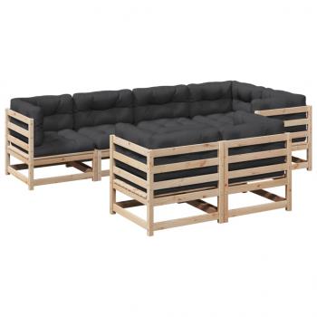 7-tlg. Garten-Sofagarnitur mit Kissen Massivholz Kiefer