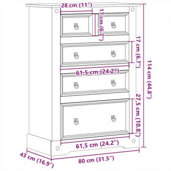 Kommode Corona 80x43x114 cm Massivholz Kiefer