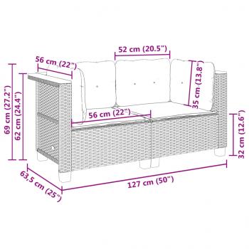 Garten-Ecksofas mit Kissen 2 Stk. Grau Poly Rattan