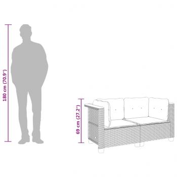 Garten-Ecksofas mit Kissen 2 Stk. Grau Poly Rattan