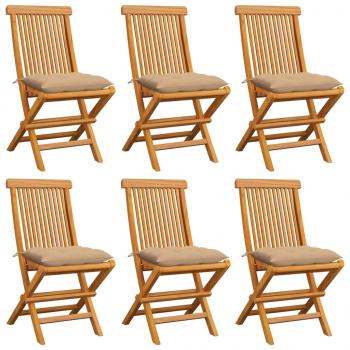 ARDEBO.de - Gartenstühle mit Beige Kissen 6 Stk. Massivholz Teak 