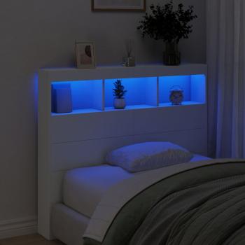 LED-Kopfteil mit Ablagen Weiß 120x17x102 cm