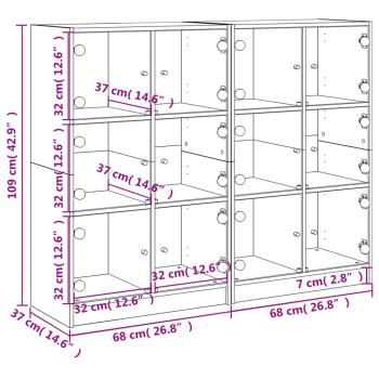 ARDEBO.de - Bücherregal mit Türen Grau Sonoma 136x37x109 cm Holzwerkstoff