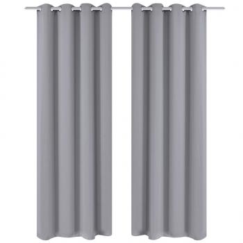 ARDEBO.de - Verdunkelungs-Vorhänge mit Metallringen 135 x 245 cm Grau blackout