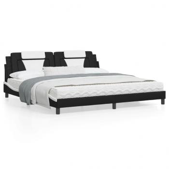 ARDEBO.de - Bett mit Matratze Schwarz und Weiß 200x200 cm Kunstleder