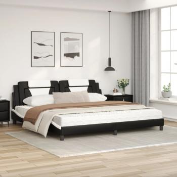 Bett mit Matratze Schwarz und Weiß 200x200 cm Kunstleder