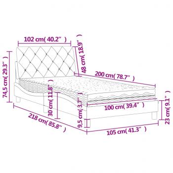 Bett mit Matratze Schwarz 100x200 cm Samt