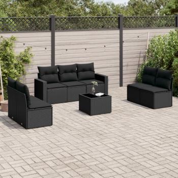 ARDEBO.de - 8-tlg. Garten-Sofagarnitur mit Kissen Schwarz Poly Rattan
