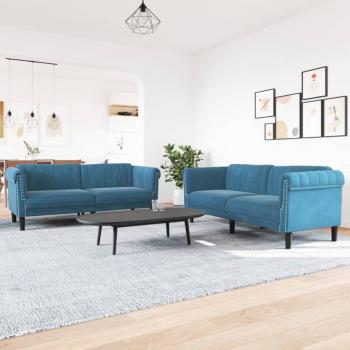 ARDEBO.de - 2-tlg. Sofagarnitur Blau Samt
