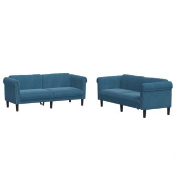 2-tlg. Sofagarnitur Blau Samt