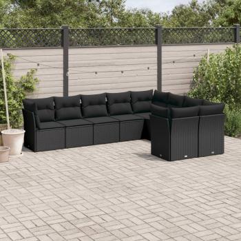 ARDEBO.de - 9-tlg. Garten-Sofagarnitur mit Kissen Schwarz Poly Rattan