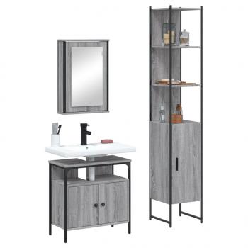 ARDEBO.de - 3-tlg. Badmöbel-Set Grau Sonoma Holzwerkstoff