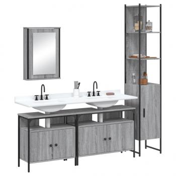 ARDEBO.de - 4-tlg. Badmöbel-Set Grau Sonoma Holzwerkstoff