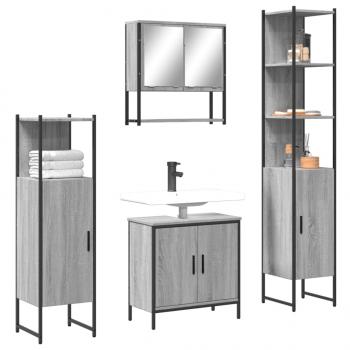 ARDEBO.de - 4-tlg. Badmöbel-Set Grau Sonoma Holzwerkstoff