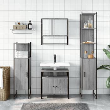 4-tlg. Badmöbel-Set Grau Sonoma Holzwerkstoff