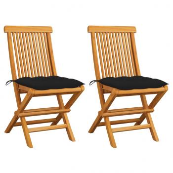 ARDEBO.de - Gartenstühle mit Schwarzen Kissen 2 Stk. Massivholz Teak