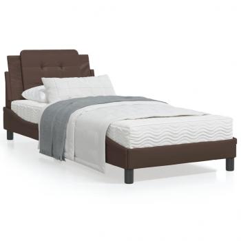 ARDEBO.de - Bett mit Matratze Braun 100x200 cm Kunstleder