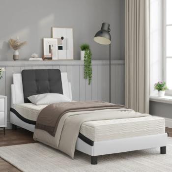 Bett mit Matratze Weiß und Schwarz 80x200 cm Kunstleder
