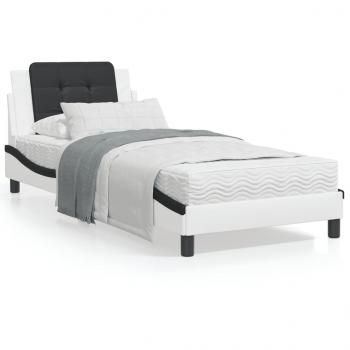 ARDEBO.de - Bett mit Matratze Weiß und Schwarz 90x200 cm Kunstleder