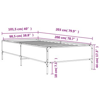 ARDEBO.de - Bettgestell Sonoma-Eiche 100x200 cm Holzwerkstoff und Metall