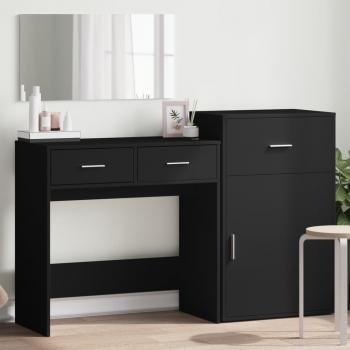 ARDEBO.de - 3-tlg. Schminktisch-Set Schwarz Holzwerkstoff