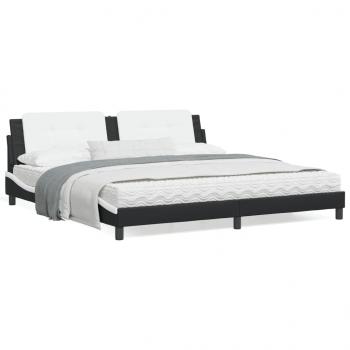 ARDEBO.de - Bett mit Matratze Schwarz und Weiß 200x200 cm Kunstleder