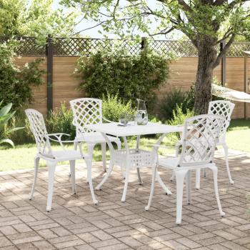 ARDEBO.de - 5-tlg. Garten-Essgruppe Weiß Aluminiumguss