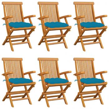 ARDEBO.de - Gartenstühle mit Hellblauen Kissen 6 Stk. Massivholz Teak
