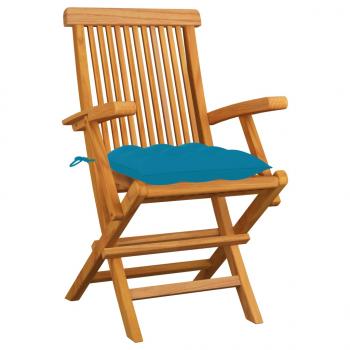 Gartenstühle mit Hellblauen Kissen 6 Stk. Massivholz Teak