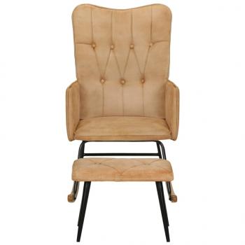 Schaukelstuhl mit Hocker Creme Vintage Canvas
