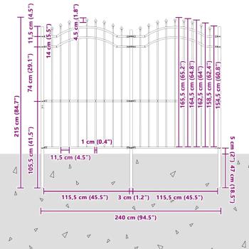 Gartenzaun mit Speerspitzen Schwarz 222 cm Stahl