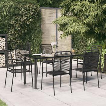 ARDEBO.de - 7-tlg. Garten-Essgruppe Schwarz Baumwollseil und Stahl