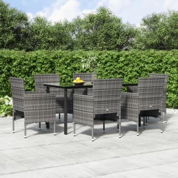 ARDEBO.de - 7-tlg. Garten-Essgruppe mit Kissen Grau und Schwarz