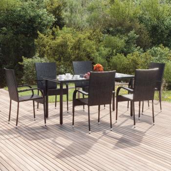 ARDEBO.de - 7-tlg. Garten-Essgruppe Schwarz Poly Rattan