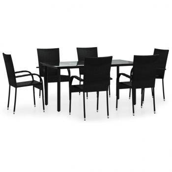 7-tlg. Garten-Essgruppe Schwarz Poly Rattan
