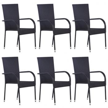 7-tlg. Garten-Essgruppe Schwarz Poly Rattan