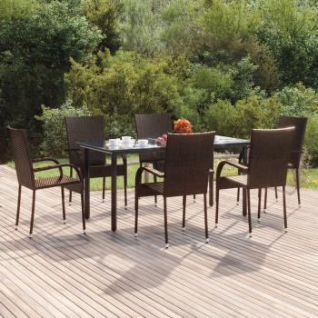 ARDEBO.de - 7-tlg. Garten-Essgruppe Braun Poly Rattan
