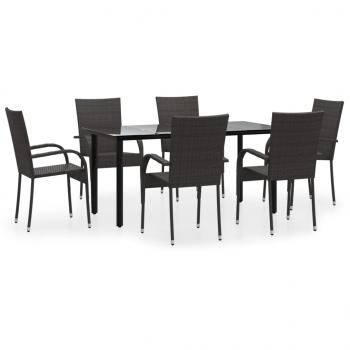 7-tlg. Garten-Essgruppe Braun Poly Rattan