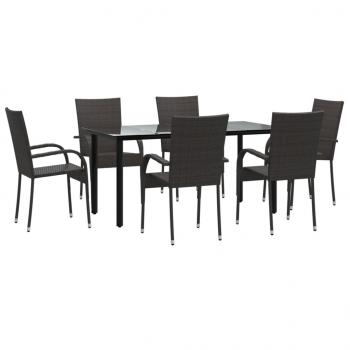 7-tlg. Garten-Essgruppe Braun Poly Rattan