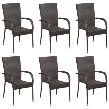 7-tlg. Garten-Essgruppe Braun Poly Rattan