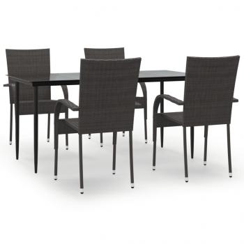 5-tlg. Garten-Essgruppe Braun Poly Rattan