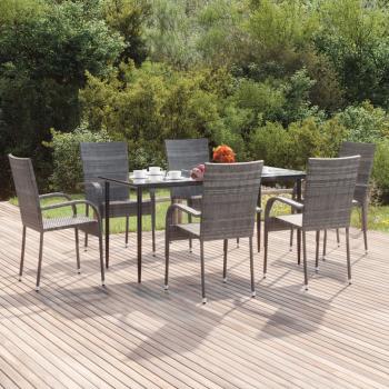 ARDEBO.de - 7-tlg. Garten-Essgruppe Grau Poly Rattan