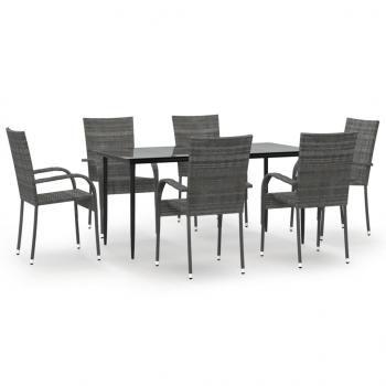 7-tlg. Garten-Essgruppe Grau Poly Rattan