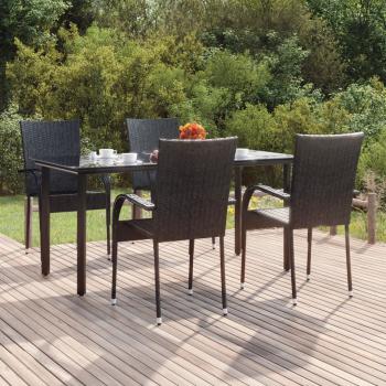 ARDEBO.de - 5-tlg. Garten-Essgruppe Schwarz Poly Rattan