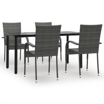 5-tlg. Garten-Essgruppe Grau Poly Rattan