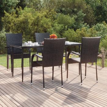 ARDEBO.de - 5-tlg. Garten-Essgruppe Schwarz Poly Rattan