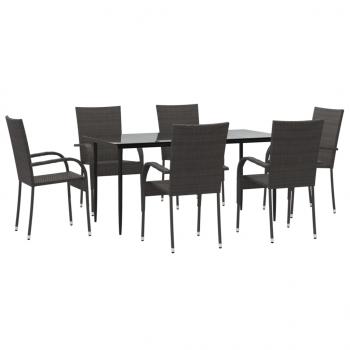 7-tlg. Garten-Essgruppe Braun Poly Rattan