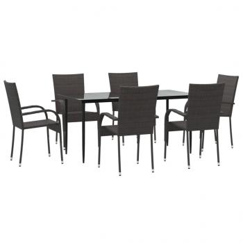 7-tlg. Garten-Essgruppe Braun Poly Rattan